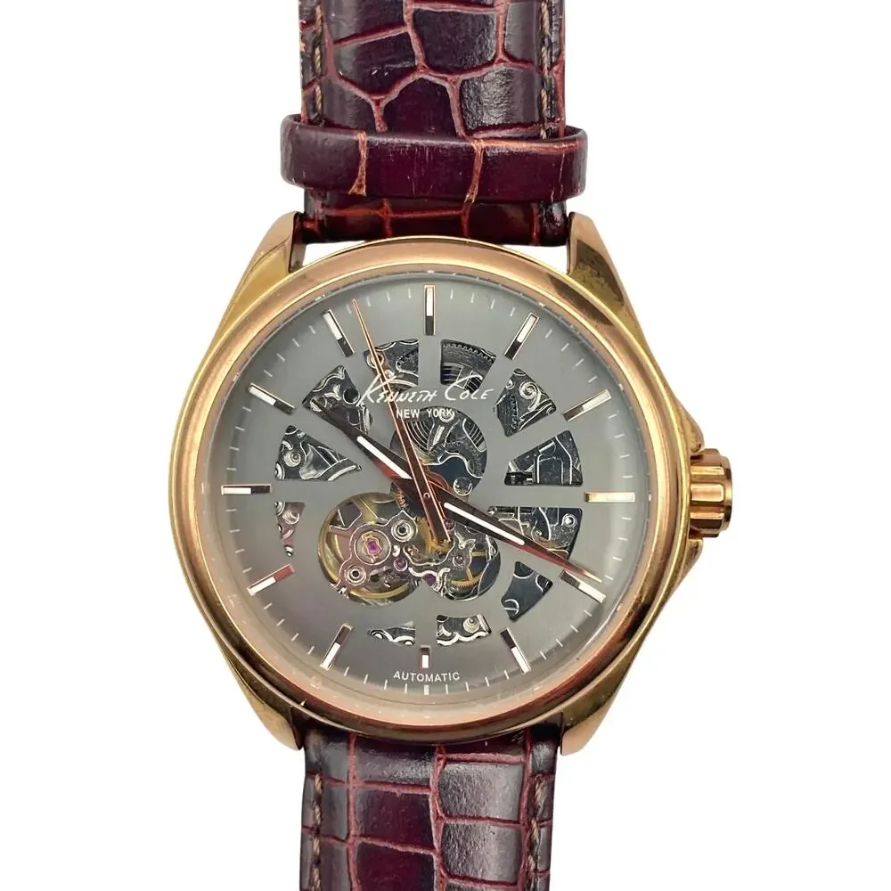 Kenneth Cole KC1549  Mens Automatic Watch 42mm Skeleton Back - WR  Leather Strap - Picture 2 of 13